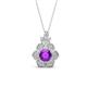 1 - Alice 5.00 mm Round Amethyst and Lab Grown Diamond Floral Halo Pendant Necklace 