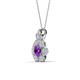 3 - Alice 5.00 mm Round Amethyst and Lab Grown Diamond Floral Halo Pendant Necklace 