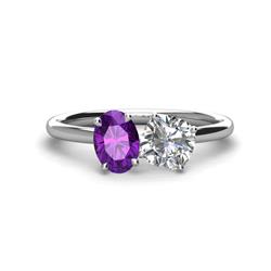 Tanya Oval Shape Amethyst Cushion Shape Forever One Moissanite Stone Duo Ring Oval Shape Amethyst Cushion Shape Forever One Moissanite ctw Four Prong Womens Stone Duo Engagement Ring Platinum