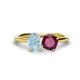 1 - Tanya Oval Shape Aquamarine & Cushion Shape Rhodolite Garnet 2 Stone Duo Ring 