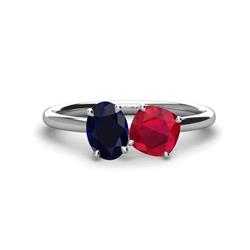 Tanya Oval Shape Blue Sapphire Cushion Shape Ruby Stone Duo Ring Oval Shape Blue Sapphire Cushion Shape Ruby ctw Four Prong Womens Stone Duo Engagement Ring K White Gold