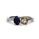 1 - Tanya Oval Shape Blue Sapphire & Cushion Shape Smoky Quartz 2 Stone Duo Ring 