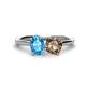 1 - Tanya Oval Shape Blue Topaz & Cushion Shape Smoky Quartz 2 Stone Duo Ring 