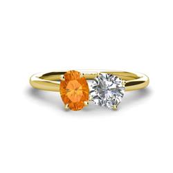 Tanya Oval Shape Citrine Cushion Shape GIA Certified Diamond Stone Duo Ring Oval Shape Citrine Cushion Shape GIA Certified Diamond ctw Four Prong Womens Stone Duo Engagement Ring K Yellow Gold