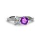 1 - Tanya Oval Shape GIA Certified Diamond & Cushion Shape Amethyst 2 Stone Duo Ring 