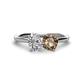 1 - Tanya Oval Shape GIA Certified Diamond & Cushion Shape Smoky Quartz 2 Stone Duo Ring 