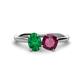 1 - Tanya Oval Shape Emerald & Cushion Shape Rhodolite Garnet 2 Stone Duo Ring 