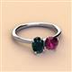 2 - Tanya Oval Shape London Blue Topaz & Cushion Shape Rhodolite Garnet 2 Stone Duo Ring 