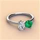 2 - Tanya Oval Shape Forever Brilliant Moissanite & Cushion Shape Emerald 2 Stone Duo Ring 