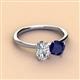 2 - Tanya Oval Shape Forever Brilliant Moissanite & Cushion Shape Blue Sapphire 2 Stone Duo Ring 