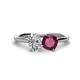 1 - Tanya Oval Shape Forever Brilliant Moissanite & Cushion Shape Rhodolite Garnet 2 Stone Duo Ring 