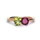 1 - Tanya Oval Shape Peridot & Cushion Shape Rhodolite Garnet 2 Stone Duo Ring 