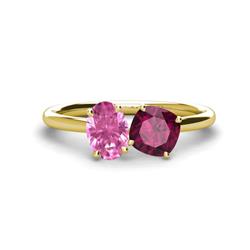 Tanya Oval Shape Pink Sapphire Cushion Shape Rhodolite Garnet Stone Duo Ring Oval Shape Pink Sapphire Cushion Shape Rhodolite Garnet ctw Four Prong Womens Stone Duo Engagement Ring K Yellow Gold