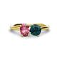 1 - Tanya Oval Shape Pink Tourmaline & Cushion Shape London Blue Topaz 2 Stone Duo Ring 