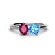 1 - Tanya Oval Shape Rhodolite Garnet & Cushion Shape Blue Topaz 2 Stone Duo Ring 