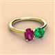 2 - Tanya Oval Shape Rhodolite Garnet & Cushion Shape Emerald 2 Stone Duo Ring 