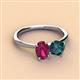 2 - Tanya Oval Shape Rhodolite Garnet & Cushion Shape London Blue Topaz 2 Stone Duo Ring 