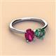 2 - Tanya Oval Shape Rhodolite Garnet & Cushion Shape Lab Created Alexandrite 2 Stone Duo Ring 