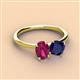 2 - Tanya Oval Shape Rhodolite Garnet & Cushion Shape Blue Sapphire 2 Stone Duo Ring 