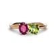 1 - Tanya Oval Shape Rhodolite Garnet & Cushion Shape Peridot 2 Stone Duo Ring 