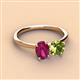 2 - Tanya Oval Shape Rhodolite Garnet & Cushion Shape Peridot 2 Stone Duo Ring 