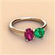 2 - Tanya Oval Shape Rhodolite Garnet & Cushion Shape Emerald 2 Stone Duo Ring 