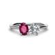 1 - Tanya Oval Shape Rhodolite Garnet & Cushion Shape Forever Brilliant Moissanite 2 Stone Duo Ring 