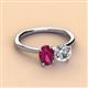 2 - Tanya Oval Shape Rhodolite Garnet & Cushion Shape Forever Brilliant Moissanite 2 Stone Duo Ring 