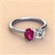 2 - Tanya Oval Shape Rhodolite Garnet & Cushion Shape GIA Certified Diamond 2 Stone Duo Ring 