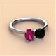 2 - Tanya Oval Shape Rhodolite Garnet & Cushion Shape Black Onyx 2 Stone Duo Ring 