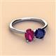 2 - Tanya Oval Shape Rhodolite Garnet & Cushion Shape Blue Sapphire 2 Stone Duo Ring 