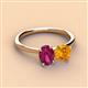 2 - Tanya Oval Shape Rhodolite Garnet & Cushion Shape Citrine 2 Stone Duo Ring 