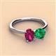 2 - Tanya Oval Shape Rhodolite Garnet & Cushion Shape Emerald 2 Stone Duo Ring 