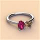 2 - Tanya Oval Shape Rhodolite Garnet & Cushion Shape Smoky Quartz 2 Stone Duo Ring 