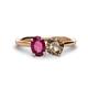 1 - Tanya Oval Shape Rhodolite Garnet & Cushion Shape Smoky Quartz 2 Stone Duo Ring 