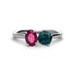 1 - Tanya Oval Shape Rhodolite Garnet & Cushion Shape London Blue Topaz 2 Stone Duo Ring 