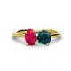 1 - Tanya Oval Shape Ruby & Cushion Shape London Blue Topaz 2 Stone Duo Ring 