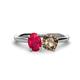 1 - Tanya Oval Shape Ruby & Cushion Shape Smoky Quartz 2 Stone Duo Ring 