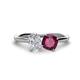 1 - Tanya Oval Shape White Sapphire & Cushion Shape Rhodolite Garnet 2 Stone Duo Ring 