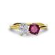 1 - Tanya Oval Shape White Sapphire & Cushion Shape Rhodolite Garnet 2 Stone Duo Ring 