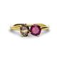 1 - Tanya Oval Shape Smoky Quartz & Cushion Shape Rhodolite Garnet 2 Stone Duo Ring 