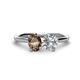 1 - Tanya Oval Shape Smoky Quartz & Cushion Shape GIA Certified Diamond 2 Stone Duo Ring 