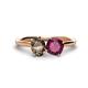 1 - Tanya Oval Shape Smoky Quartz & Cushion Shape Rhodolite Garnet 2 Stone Duo Ring 