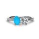 1 - Tanya Oval Shape Turquoise & Cushion Shape GIA Certified Diamond 2 Stone Duo Ring 