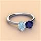 2 - Tanya Oval Shape Aquamarine & Cushion Shape Blue Sapphire 2 Stone Duo Ring 