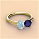 2 - Tanya Oval Shape Aquamarine & Cushion Shape Blue Sapphire 2 Stone Duo Ring 