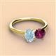 2 - Tanya Oval Shape Aquamarine & Cushion Shape Rhodolite Garnet 2 Stone Duo Ring 