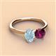 2 - Tanya Oval Shape Aquamarine & Cushion Shape Rhodolite Garnet 2 Stone Duo Ring 