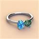 2 - Tanya Oval Shape Blue Topaz & Cushion Shape Lab Created Alexandrite 2 Stone Duo Ring 