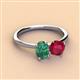 2 - Tanya Oval Shape Lab Created Alexandrite & Cushion Shape Ruby 2 Stone Duo Ring 